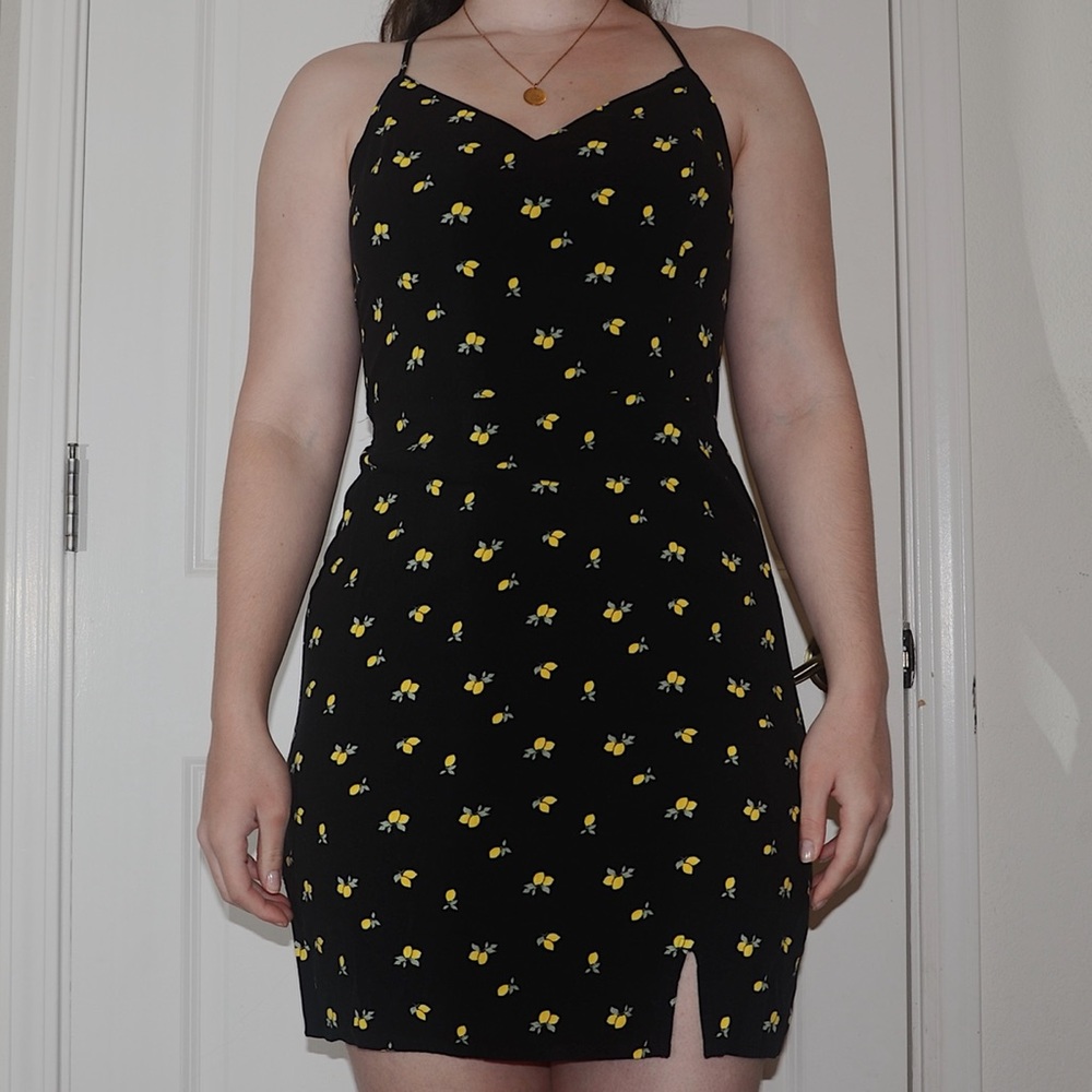Knee-Length Black Dress with Lemons